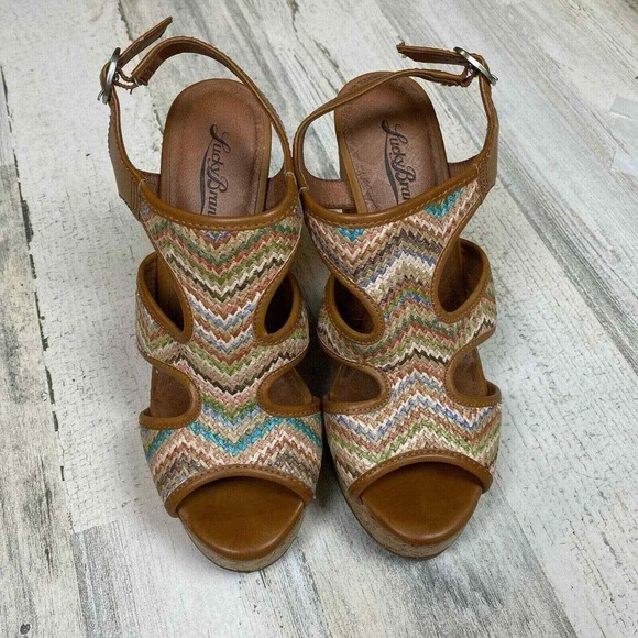 Lucky Brand Wedge Sandal Womens 7M 37 Multicolor Boho Weave - Picture 7 of 7